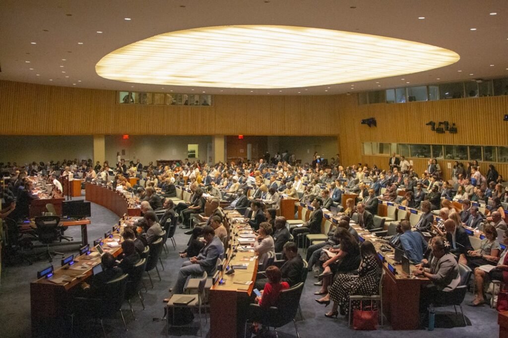 Delegates gathered at an international forum